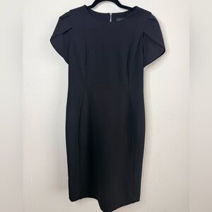 Andrew Marc Black Sheath Dress Size 12 Structured Sleeve Career Office Midi